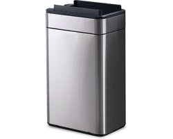 FlinQ Swing Prullenbak - Vuilnisbak met Sensor en Unieke Deksel - Afvalbak met Elegant Design - RVS Afvalemmer - 60 Liter - Zilver