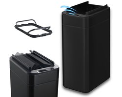 FlinQ Swing Prullenbak - Vuilnisbak met Sensor en Unieke Deksel - Afvalbak met Elegant Design - RVS Afvalemmer - 60 Liter - Zwart