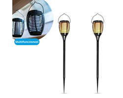 FlinQ Torch - Solar Tuinfakkels - Tuinverlichting op zonne-energie - Solar tuinverlichting - Tuinlantaarns - Padverlichting - 2-pack - Zwart