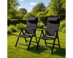 FlinQ Vylora Verstelbare Aluminium Tuinstoelen 2x - Weerbestendig en Inklapbare Tuinmeubelen - Set van 2 Relaxstoelen - Ideale Campingstoel of Terrasstoel - Voor Tuin of Balkon