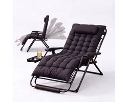 FlinQ XL Relax Tuinstoel Cloud Comfort Deluxe - Verstelbare Zero Gravity Relaxstoel - Extra breed - Extra dikke kussens - Hoofdkussen & Bekerhouder/Tafeltje - Ligstoel - Tuinmeubelen - Ideale Campingstoel - Ook voor Tuin of Balkon