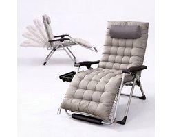 FlinQ XL Relax Tuinstoel Cloud Comfort Deluxe - Verstelbare Zero Gravity Relaxstoel - Extra breed - Extra dikke kussens - Hoofdkussen & Bekerhouder/Tafeltje - Ligstoel - Tuinmeubelen - Ideale Campingstoel - Ook voor Tuin of Balkon