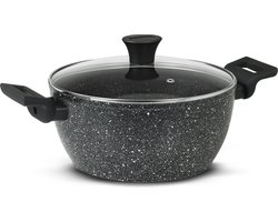 Flonal Hapjespan -Braadpan - Pannen - Pan 28cm - Braadpan inductie - Kookpan met deksel - Aluminium - Donkergrijs