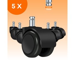 FLOOQ Bureaustoel Wielen 10mm - Zwenkwielen - Set van 5 - Zwart