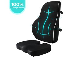 FLOOQ Rugkussen & Zitkussen Set Ergonomisch voor Auto en Bureaustoel - Onderrug - PU-Spons Lendekussen