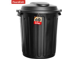 FLOORDIREKT Afvalemmer Robin - 60L Afvalemmer met Deksel - Reukdicht - Hygiënisch - Gemakkelijk Schoon te Maken - Zwart