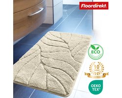 FLOORDIREKT Badmat Maris - Pluizige Badmat met Bladstructuur - Verkrijgbaar in verschillende Kleuren en Maten - Ivoor - 50 x 80 cm