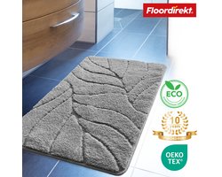 FLOORDIREKT Badmat Maris - Pluizige Badmat met Bladstructuur - Verkrijgbaar in verschillende Kleuren en Maten - Zilver - 40 x 60 cm