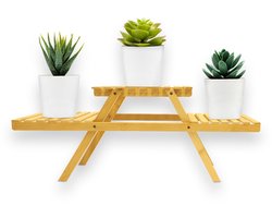 FLOORDIREKT Bamboe Bloementrap Lund - Houten Plank Bloemenstandaard - Plantenplank - Bloempothouder Balkon - Plantenladder - Voor Binnen en Buiten - 25 x 20 x 65,8 cm