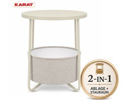Floordirekt Bijzettafel Luca - Ronde Tafel met Stoffen Opbergmand - Ø 45 x 50 cm - Natuurlijk beige