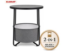 Floordirekt Bijzettafel Luca - Ronde Tafel met Stoffen Opbergmand - Ø 45 x 50 cm - Zwart