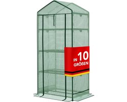 FLOORDIREKT Bloom Kas - Weerbestendige Kas met Robuust Stalen Frame - Compact Plantenhuis - met 4 Opbergniveaus - 49 x 69 x 160 cm