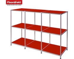Floordirekt Concept Epure MK-018 – Lage metalen stellingkast met 3 open planken – Rood-B116 × T40 × H82