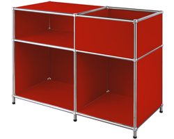 Floordirekt Concept Epure MK-030 – Metalen opbergrek met 3 planken en opbergvak – Rood – 88 × 40 × 65 cm