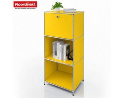 Floordirekt Concept Epure MK-107 – Metalen opbergkast met afsluitbaar vak en open legplanken – Geel- 50 × 40 × 121 cm