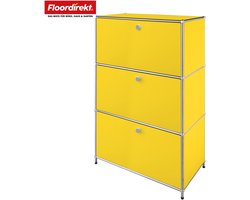 Floordirekt Concept Epure MK-129 – Metalen opbergkast met 3 afsluitbare vakken – Geel – 75 × 40 × 120 cm