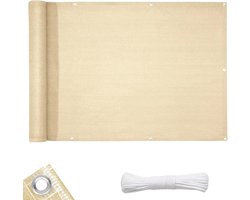 FLOORDIREKT HDPE Balkonscherm - Privacyscherm - Balkondoek - Zichtdoek - Creme-beige - 90 x 500 cm
