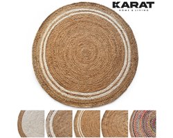 FLOORDIREKT Jute Vloerkleed Mumbai - Rond - Diameter: 150 cm - Raffia Vloerkleed van 100% Natuurlijke Vezels - Gevlochten Boho - Handgeweven Natuurlijk Vloerkleed - voor Keuken & Woonkamer - Robuust & Scheurvast