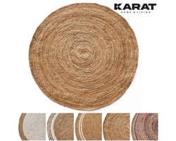 FLOORDIREKT Jute Vloerkleed Surat - Rond - Diameter: 90 cm - Raffia Vloerkleed van 100% Natuurlijke Vezels - Gevlochten Boho - Handgeweven Natuurlijk Vloerkleed - voor Keuken & Woonkamer - Robuust & Scheurvast