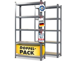 FLOORDIREKT Lakota Rekken voor zwaar gebruik - Set van 2 - Aanpasbaar - Grijs - 200 x 120 x 60 cm