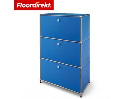 FLOORDIREKT Metalen Kast Concept Epure MK-129 - Sideboard met 3 afsluitbare vakken - Opbergkast van metaal - 75 x 40 x 120 cm - Blauw - Voor woonkamer, kantoor & hal - Stevig en veelzijdig - Verkrijgbaar in verschillende kleuren