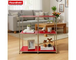 FLOORDIREKT Metalen Rek Concept Epure MK-027 - Dressoir & Opbergrek Met Open Vlakken - 78 x 82 x 40 cm - Rood -Verkrijgbaar in Verschillende Kleuren - Metalen Rek in Modern Design - Rek Voor Woonkamer, Kantoor & Hal
