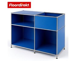 FLOORDIREKT Metalen Rek Concept Epure MK-030 - Staand rek met 3 planken & opbergvak - Sideboard & opbergrek van metaal - 88 x 40 x 65 cm - Blauw - Voor woonkamer, kantoor & hal - Stevig en veelzijdig - Verkrijgbaar in verschillende kleuren