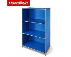 FLOORDIREKT Metalen Rek Concept Epure MK-101 - Staand rek met 4 planken & zijwanden - Boekenrek & opbergrek van metaal - 75 x 40 x 120 cm - Blauw - Voor woonkamer, kantoor & hal - Stevig en veelzijdig - Verkrijgbaar in verschillende kleuren