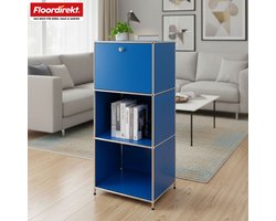 FLOORDIREKT Metalen Rek Concept Epure MK-107 - Opbergrek Met 4 Verdiepingen - Afsluitbaar Vak & Legplanken - 50 x 121 x 40 cm - Blauw -Verkrijgbaar in Verschillende Kleuren - Metalen Rek in Modern Design - Rek Voor Woonkamer, Kantoor & Hal