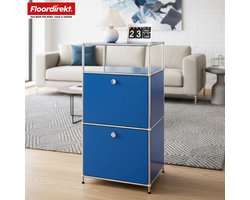 FLOORDIREKT Metalen Rek Concept Epure MK-120 - Opbergrek Met Afsluitbare Vakken, Open Vak & Legplank - 50 x 100 x 40 cm - Blauw -Verkrijgbaar in Verschillende Kleuren - Metalen Rek in Modern Design - Rek Voor Woonkamer, Kantoor & Hal