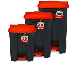 FLOORDIREKT Olaf Afvalemmer - Afvalemmer voor Keuken en Kantoor - Afvalscheidingssysteem - Pedaalemmer met Opstapmechanisme - Rood - 80 L