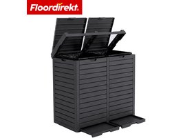 Floordirekt Outdoor Vuilnisbak in Houtlook - Antraciet - 77 x 41 x 86 cm (230 L) Weerbestendige Afvalbak voor Tuin & Terras - 118L / 230L - Duurzaam & Weerbestendig - in Antraciet & Bruin
