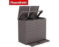 Floordirekt Outdoor Vuilnisbak in Houtlook - Bruin - 77 x 41 x 86 cm (230 L) Weerbestendige Afvalbak voor Tuin & Terras - 118L / 230L - Duurzaam & Weerbestendig - in Antraciet & Bruin