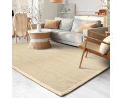 FLOORDIREKT Sisal Vloerkleed Mumbai - Vloerkleed van Natuurlijke Vezels - Met Katoenen Rand - Verkrijgbaar in Verschillende Maten - Naturel - 200 x 200 cm