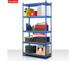 FLOORDIREKT Stellingen voor Zwaar Gebruik Rhino - Opbergrekken met 5 Legplanken - 1050 kg Draagvermogen - Innovatief Insteeksysteem - Blauw - 180 x 90 x 45 cm