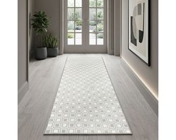 FLOORDIREKT Tapijtloper Bray - Vloerkleed - Keukenloper - Slipvast & Eenvoudig te Reinigen - Grijs - 80 x 100 cm