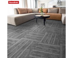 FLOORDIREKT Tapijttegels Zürich - 1 Stuk - 50 x 50 cm - Ideaal voor Kantoren & Woonkamers - Hoogwaardige Designtegels - Antraciet