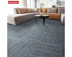 FLOORDIREKT Tapijttegels Zürich - 1 Stuk - 50 x 50 cm - Ideaal voor Kantoren & Woonkamers - Hoogwaardige Designtegels - Blauw