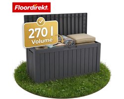 Floordirekt Tuinbox in houtlook - Antraciet - 117 x 53 x 55 cm (270 L) - Weerbestendige Kussenbox voor Terras & Balkon - 118L / 270L / 300L - Weerbestendig Polypropyleen - Ideaal voor Buitengebruik in Antraciet & Bruin