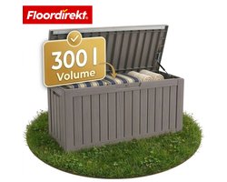 Floordirekt Tuinbox in houtlook - Bruin - 117 x 47 x 59 cm (300 L) - Weerbestendige Kussenbox voor Terras & Balkon - 118L / 270L / 300L - Weerbestendig Polypropyleen - Ideaal voor Buitengebruik in Antraciet & Bruin