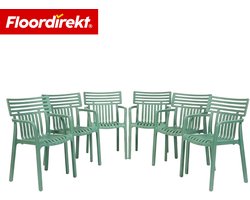 Floordirekt Tuinstoel Terrano - Stapelbare Designstoel Weerbestendig & UV-Bestendig - 6 Stuk - Groen - Ideaal Voor Tuin, Balkon & Terras - Modern, Stevig & Onderhoudsvriendelijk - Comfortabele Outdoor Stoel Voor Elke Buitenruimte