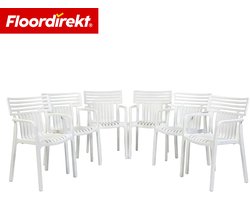 Floordirekt Tuinstoel Terrano - Stapelbare Designstoel Weerbestendig & UV-Bestendig - 6 Stuk - Wit - Ideaal Voor Tuin, Balkon & Terras - Modern, Stevig & Onderhoudsvriendelijk - Comfortabele Outdoor Stoel Voor Elke Buitenruimte