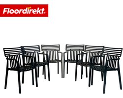 Floordirekt Tuinstoel Terrano - Stapelbare Designstoel Weerbestendig & UV-Bestendig - 6 Stuk - Zwart - Ideaal Voor Tuin, Balkon & Terras - Modern, Stevig & Onderhoudsvriendelijk - Comfortabele Outdoor Stoel Voor Elke Buitenruimte
