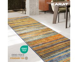 FLOORDIREKT Vloerkleed Op Maat Calama - Multi Loper - Modern Antislip Woonvloerkleed - Geel-Oranje - 80 x 350 cm
