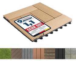 FLOORDIREKT WPC Tegel - Classic - Teak - Terrastegel - in Houtlook - Weerbestendig - Met Drainagefunctie - 30 x 30 cm