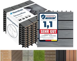 FLOORDIREKT WPC Tegels 30x30 cm - 1m² = 11 Terrastegels - Kliktegels - Balkontegels in Houtlook - Vloerbedekking voor Balkon & Terras - Weerbestendig met Drainagefunctie - Grijs - Classic