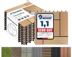 FLOORDIREKT WPC Tegels 30x30 cm - 1m² = 11 Terrastegels - Kliktegels - Balkontegels in Houtlook - Vloerbedekking voor Balkon & Terras - Weerbestendig met Drainagefunctie - Teak - Classic