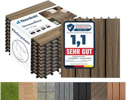 FLOORDIREKT WPC Tegels 30x30 cm - 1m² = 11 Terrastegels - Kliktegels - Balkontegels in Houtlook - Vloerbedekking voor Balkon & Terras - Weerbestendig met Drainagefunctie - Mix Teak - Classic