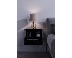 Flora 17-04 - Nachtkastje met Lade - Nachtkastje Zwevend - 40 x 34 x 31 cm -MDF Zwart en Marmer