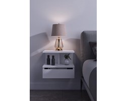 Flora 17-04 - Nachtkastje met Sectie/Verdeling - Met Beweegbare Hoes - Nachtkastje Zwevend - 40x34x31 cm - MDF Wit